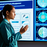 A focused professional medical AI ethics researcher, dressed in a modest lab coat over professional business attire, stands thoughtfully in a pristine, high-tech AI research laboratory. Large, transparent digital screens in the background display abstract, flowing data visualizations and intricate network diagrams, subtly conveying the complexity of ethical considerations and data integrity in AI diagnostics. The lab is illuminated with clean, modern lighting. This is a high-resolution, professional studio photograph with a serious and contemplative mood, safe for work, appropriate content, fully clothed, professional, perfect anatomy, correct proportions, natural pose, well-formed hands, proper finger count, natural body proportions, professional photography, high quality.