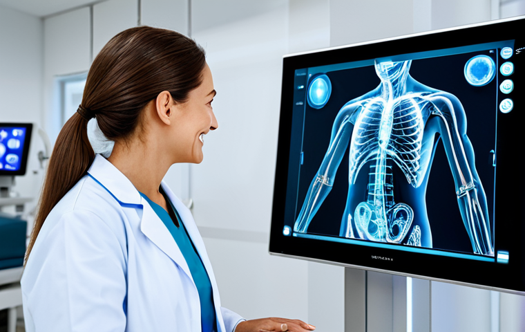 AI-Powered Health Monitoring** "A doctor examining a holographic display of a patient's vital signs, generated by an AI diagnostic system. The patient is fully clothed and smiling in the background. Modern hospital setting. Safe for work, appropriate content, fully clothed, professional, perfect anatomy, correct proportions, natural pose, high quality." **