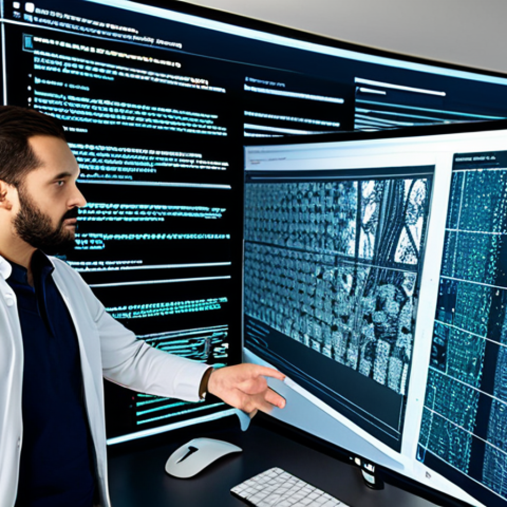 AI Error Detection** "A diverse team of data scientists and ethicists collaborating around a large screen displaying complex AI code, fully clothed, appropriate attire, modern office setting, emphasizing analysis and problem-solving, safe for work, perfect anatomy, natural proportions, professional and family-friendly." **