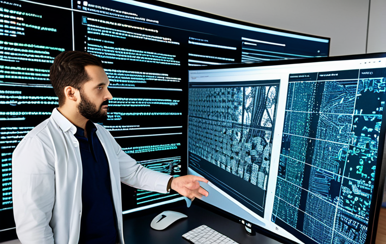 AI Error Detection** "A diverse team of data scientists and ethicists collaborating around a large screen displaying complex AI code, fully clothed, appropriate attire, modern office setting, emphasizing analysis and problem-solving, safe for work, perfect anatomy, natural proportions, professional and family-friendly." **